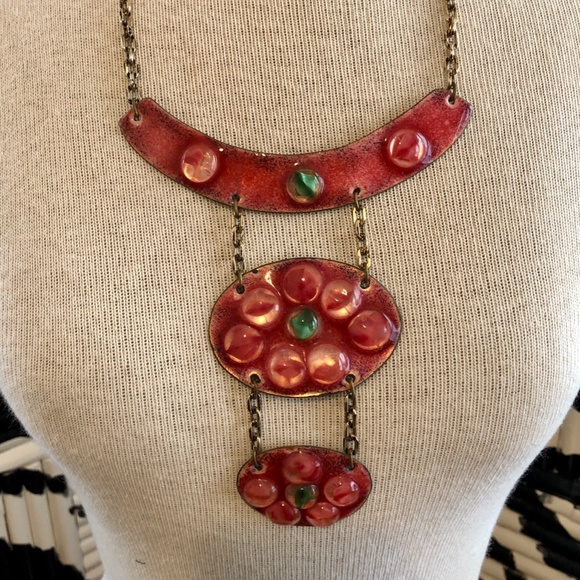 Vintage Enamel Brutalist Modernist Bib Necklace - Picture 3 of 9